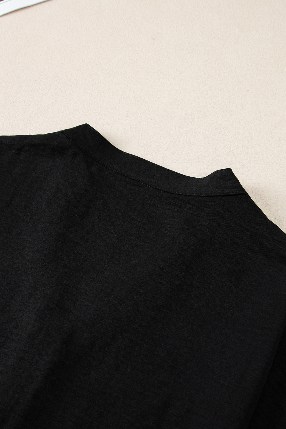 Black Notched Neck Batwing Sleeve Lightweight Blouse - loveforevers