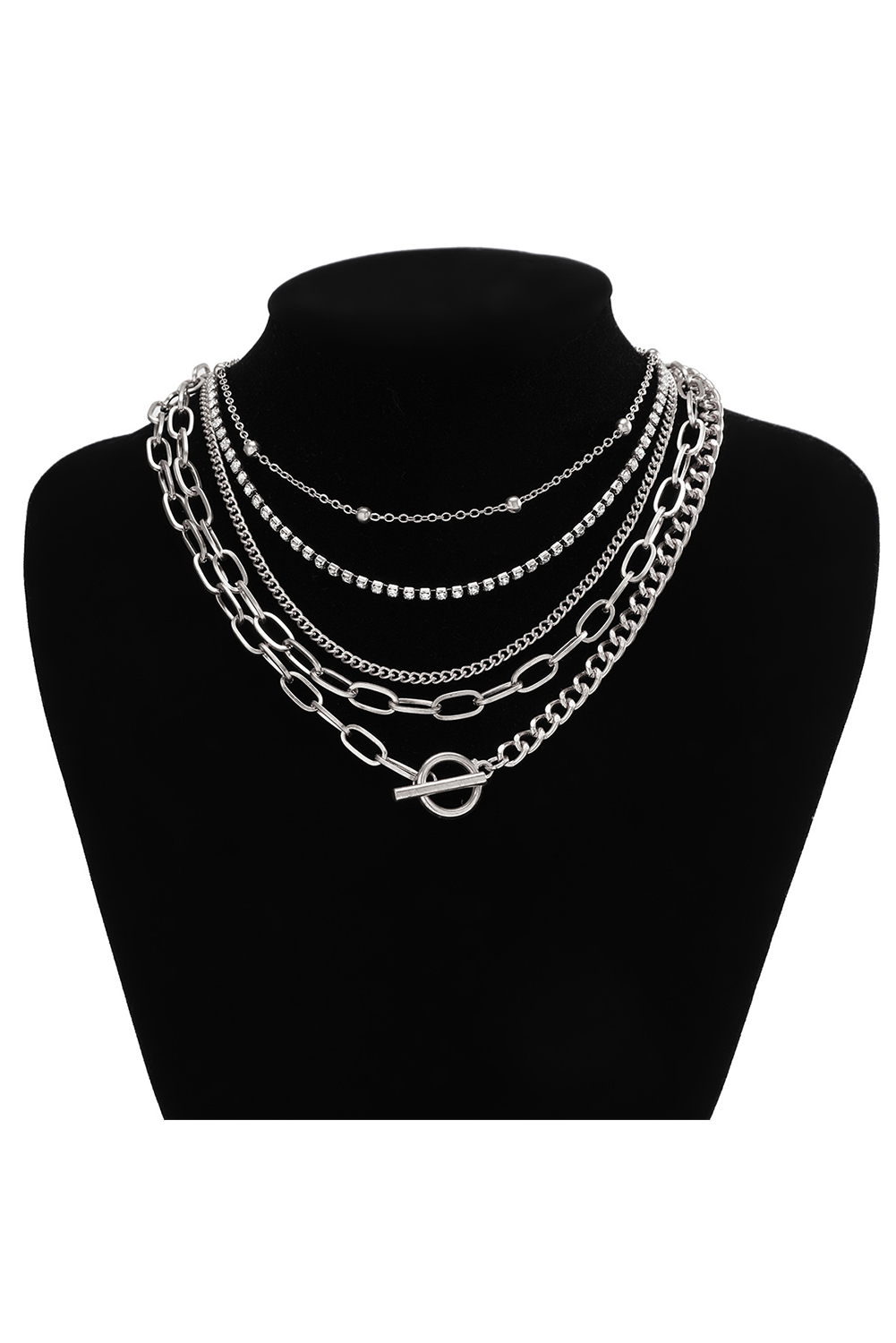 Silvery 5pcs Layered Rhinestone Plated Chain Collarbone Necklaces Set - loveforevers