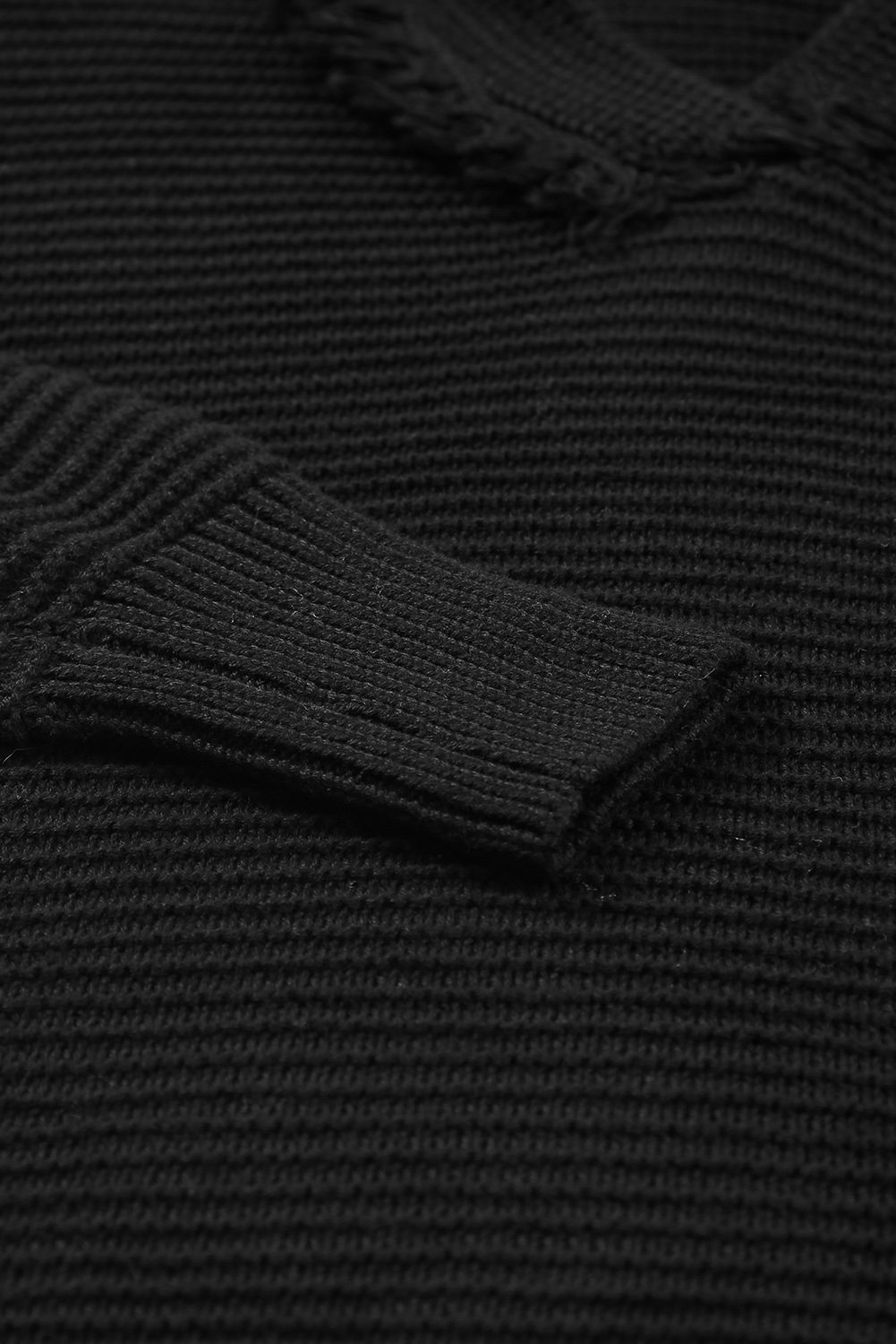 V Neck Ribbed Drop Shoulder Hooded Sweater - loveforevers