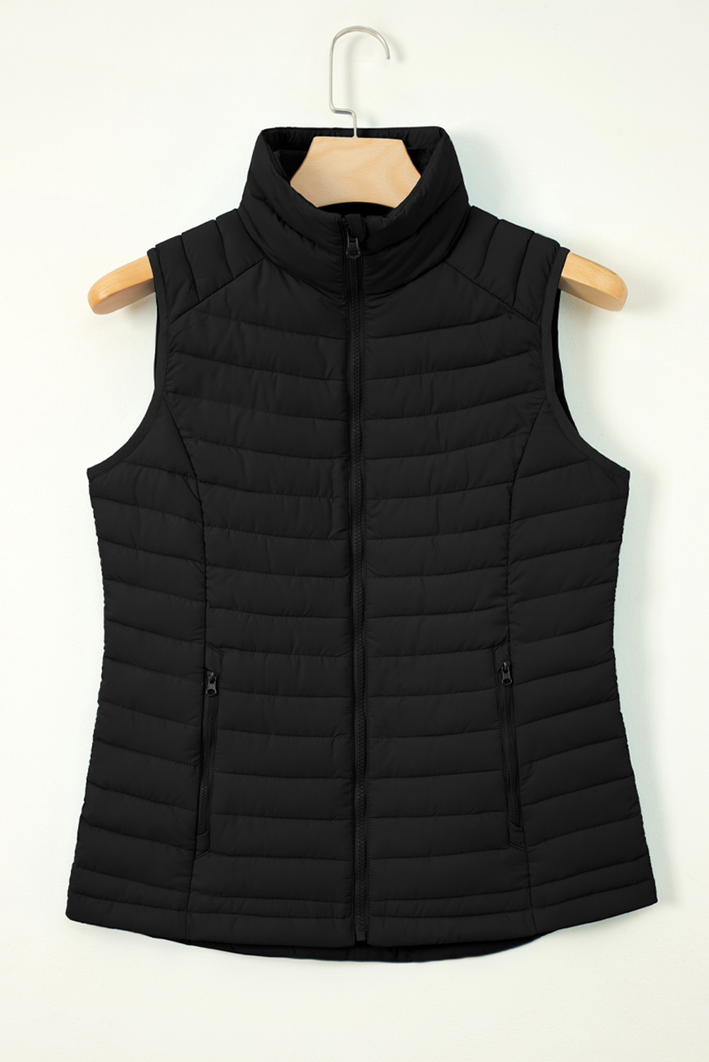 Silvery Plush Collared Quilted Zipped Puffer Vest - loveforevers