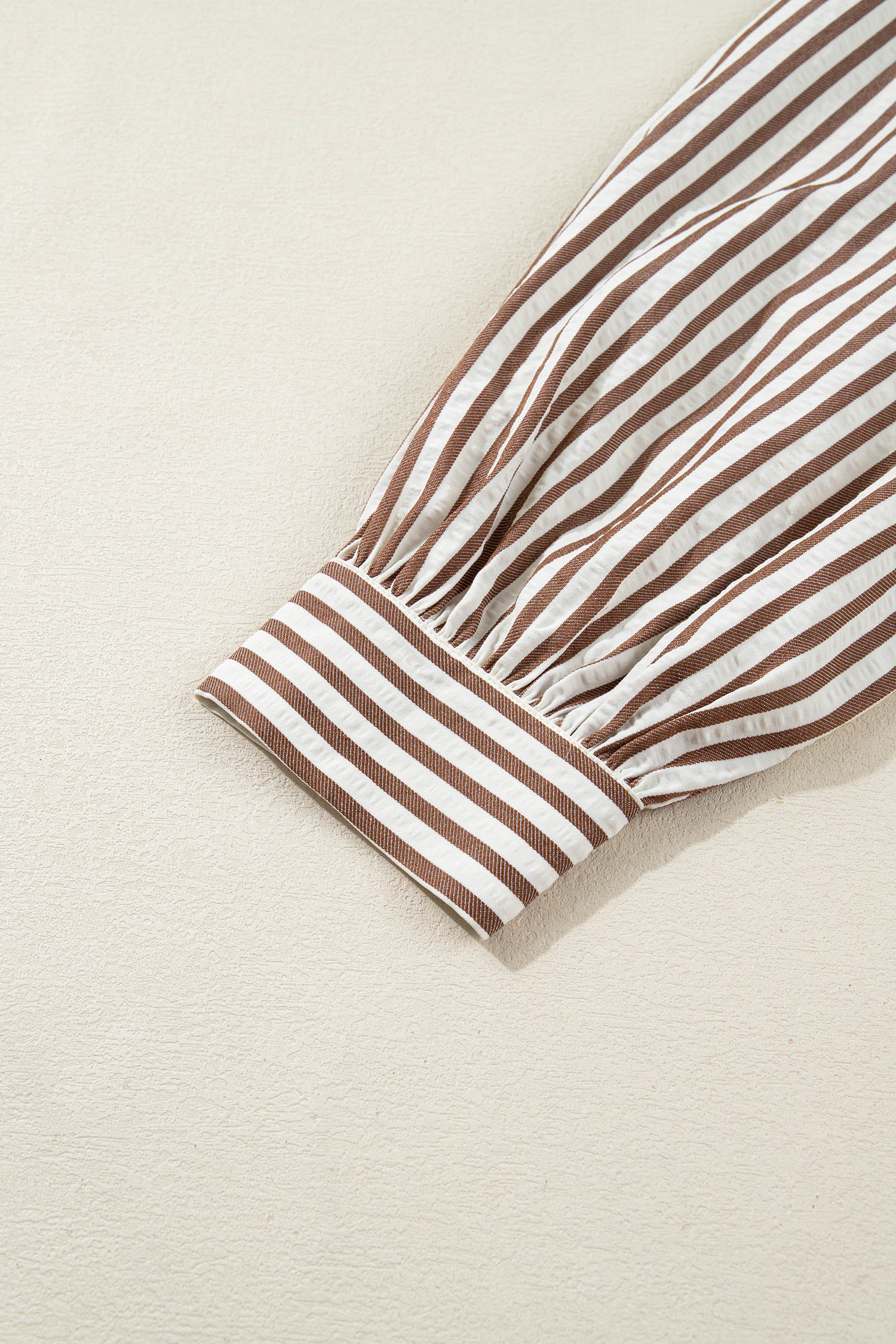 Brown Stripe Knot Waist Puff Sleeve Button Down Mini Shirt Dress - loveforevers