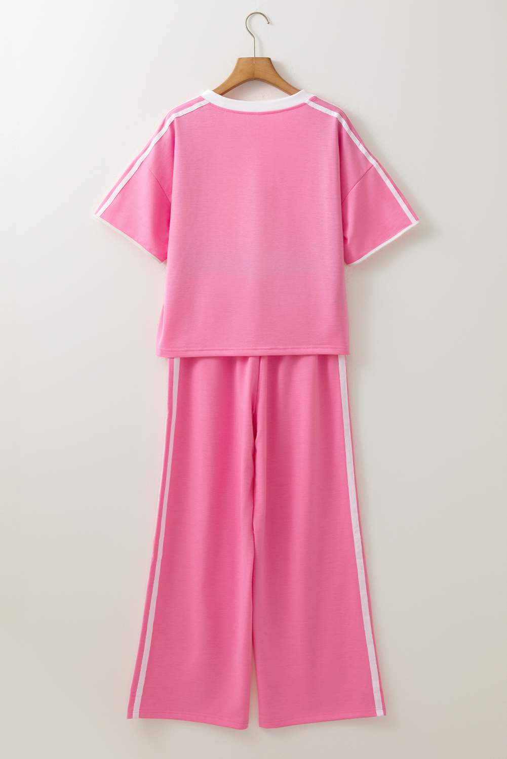 Sachet Pink Varsity Stripe Detail Casual Tee and Pants Leisure 2pcs Set - loveforevers