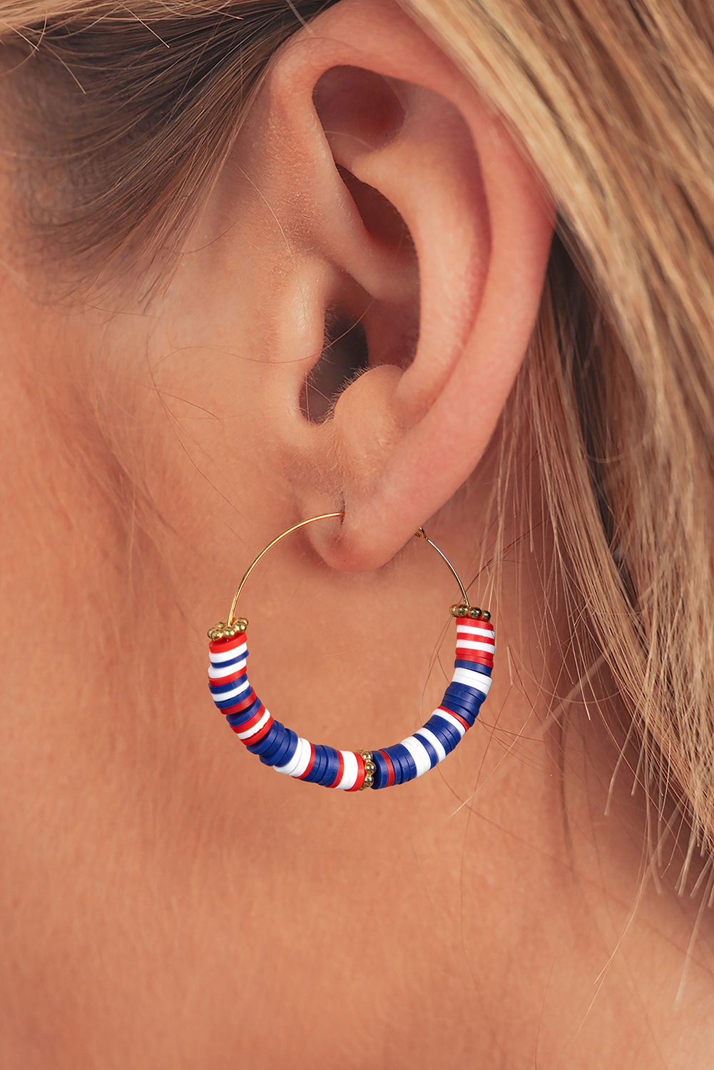 Dark Blue American Flag Inspired Beaded Large Hoop Earrings - loveforevers