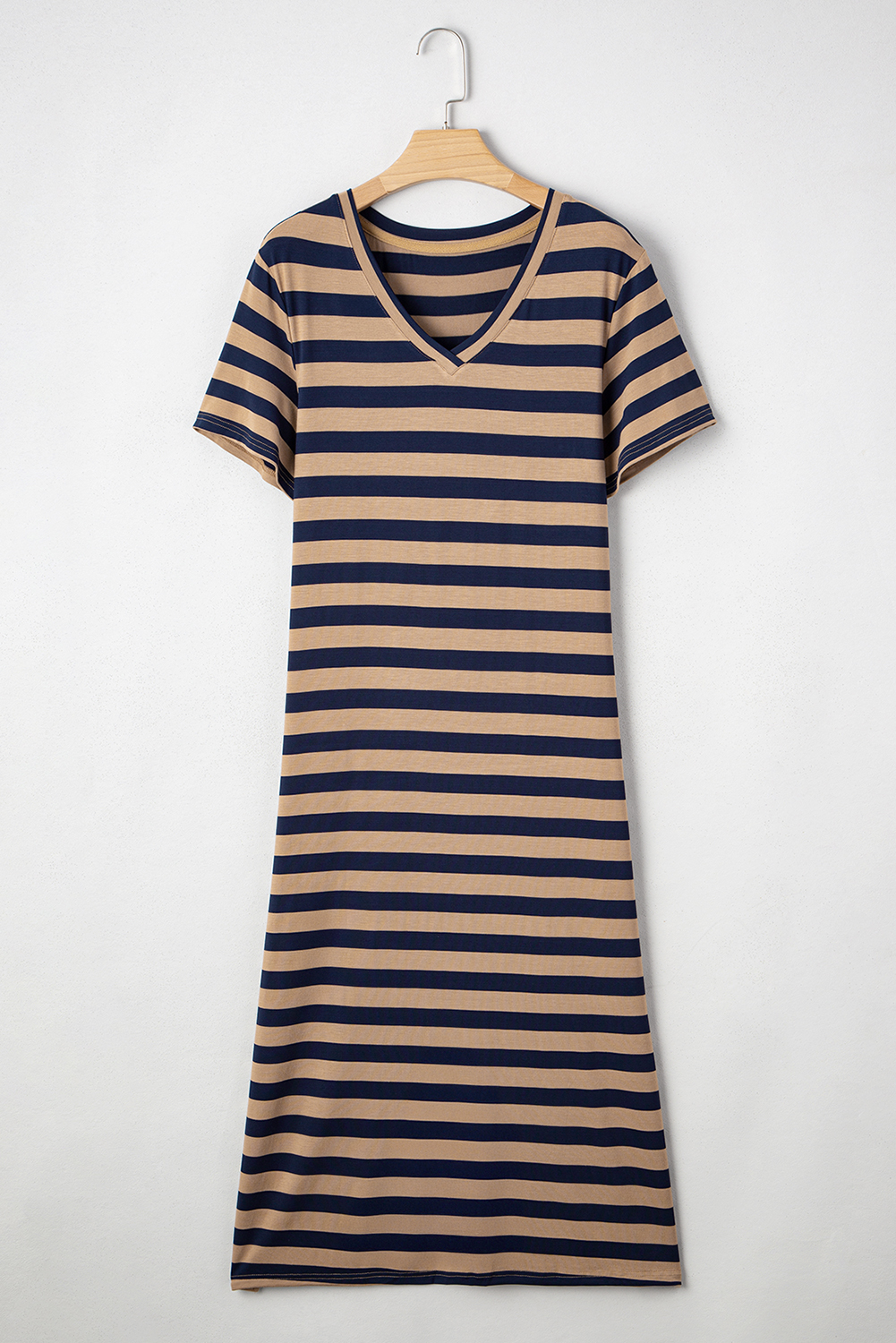 Fiery Red Black Stripe Print V Neck Maxi Dress with Side Splits - loveforevers