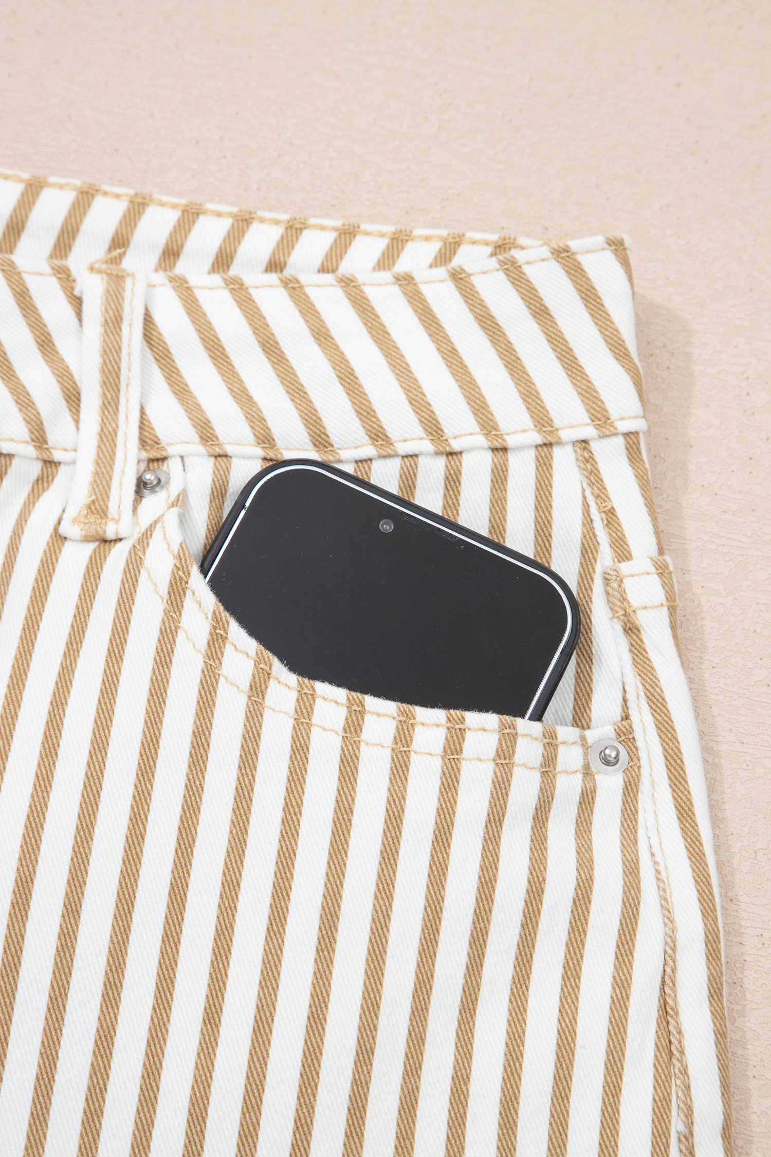 Khaki Stripe Casual Barrel Jeans - loveforevers