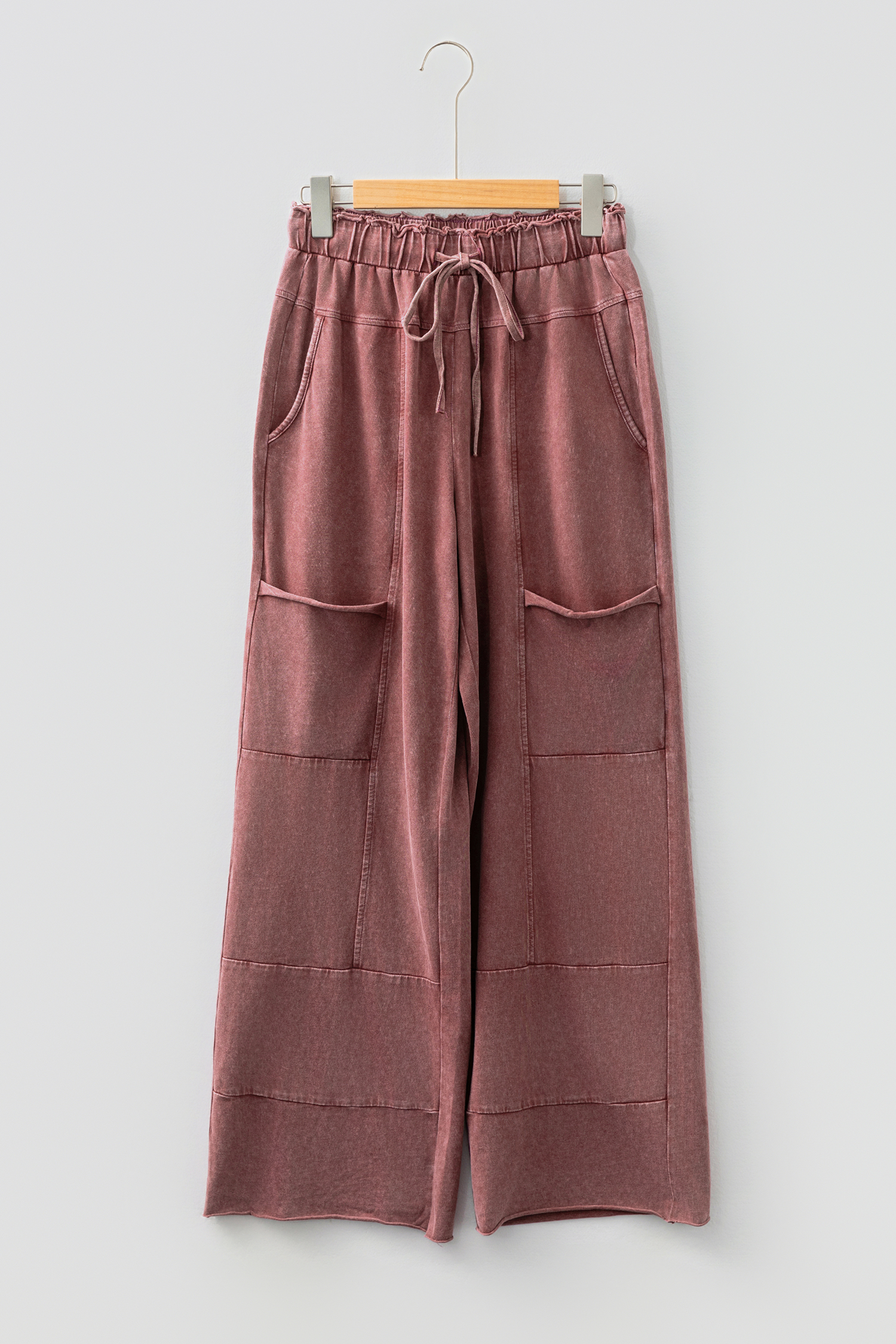Lapis Mineral Wash Lace-up High Waist Raw Hem Patched Pocket Pants - loveforevers