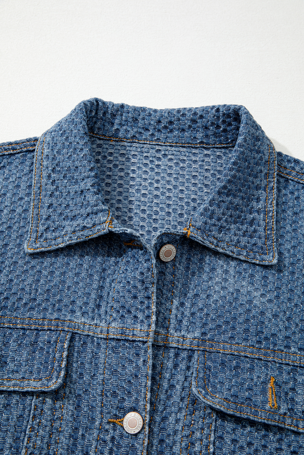 Blue Double Flap Pocket Denim Textured Button Down Jacket - loveforevers