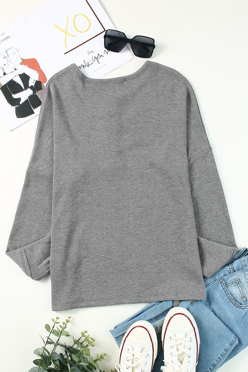 Black Waffle Knit Henley Top - loveforevers