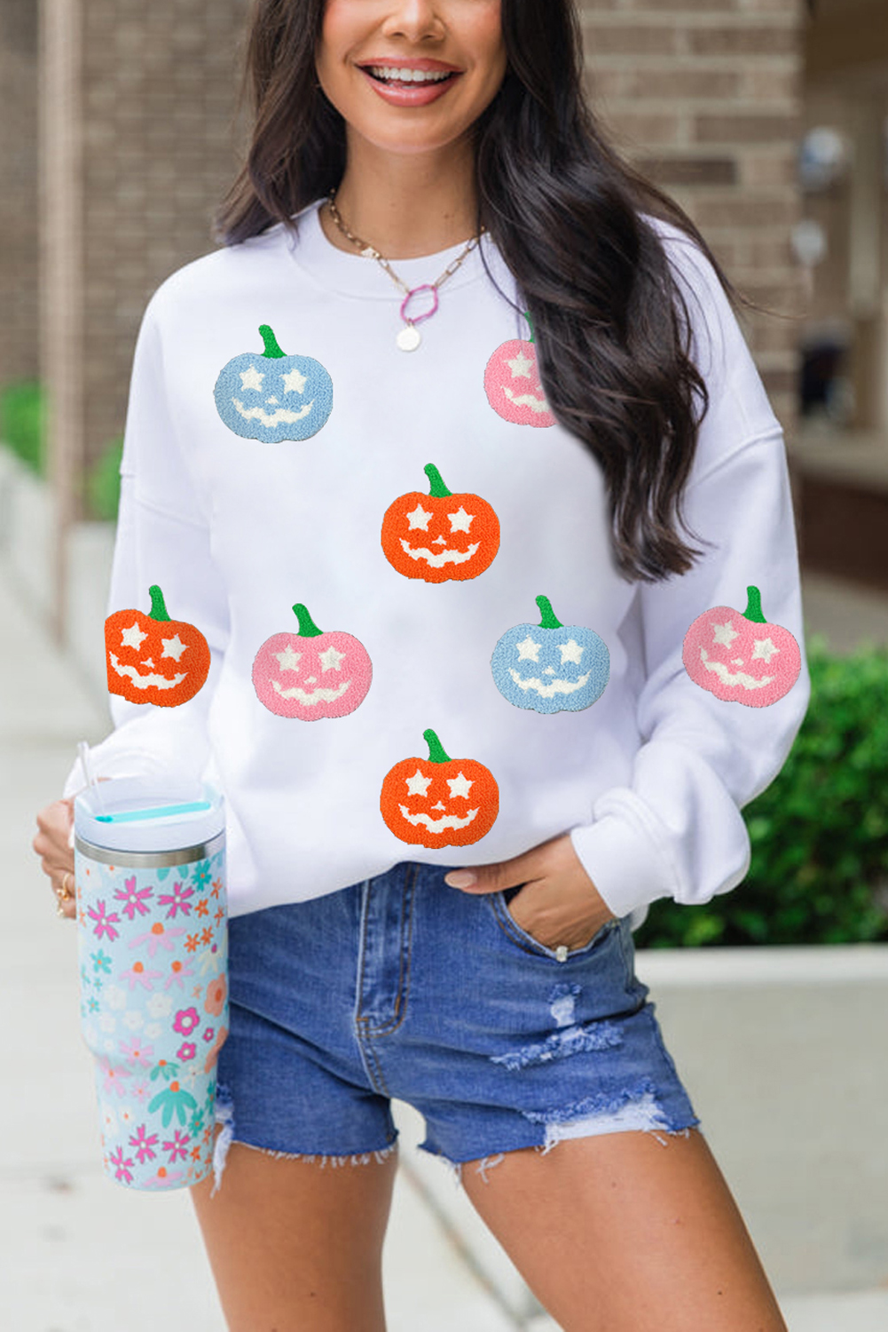 White Cute Halloween Jack-o-lantern Holiday Sweatshirt - loveforevers