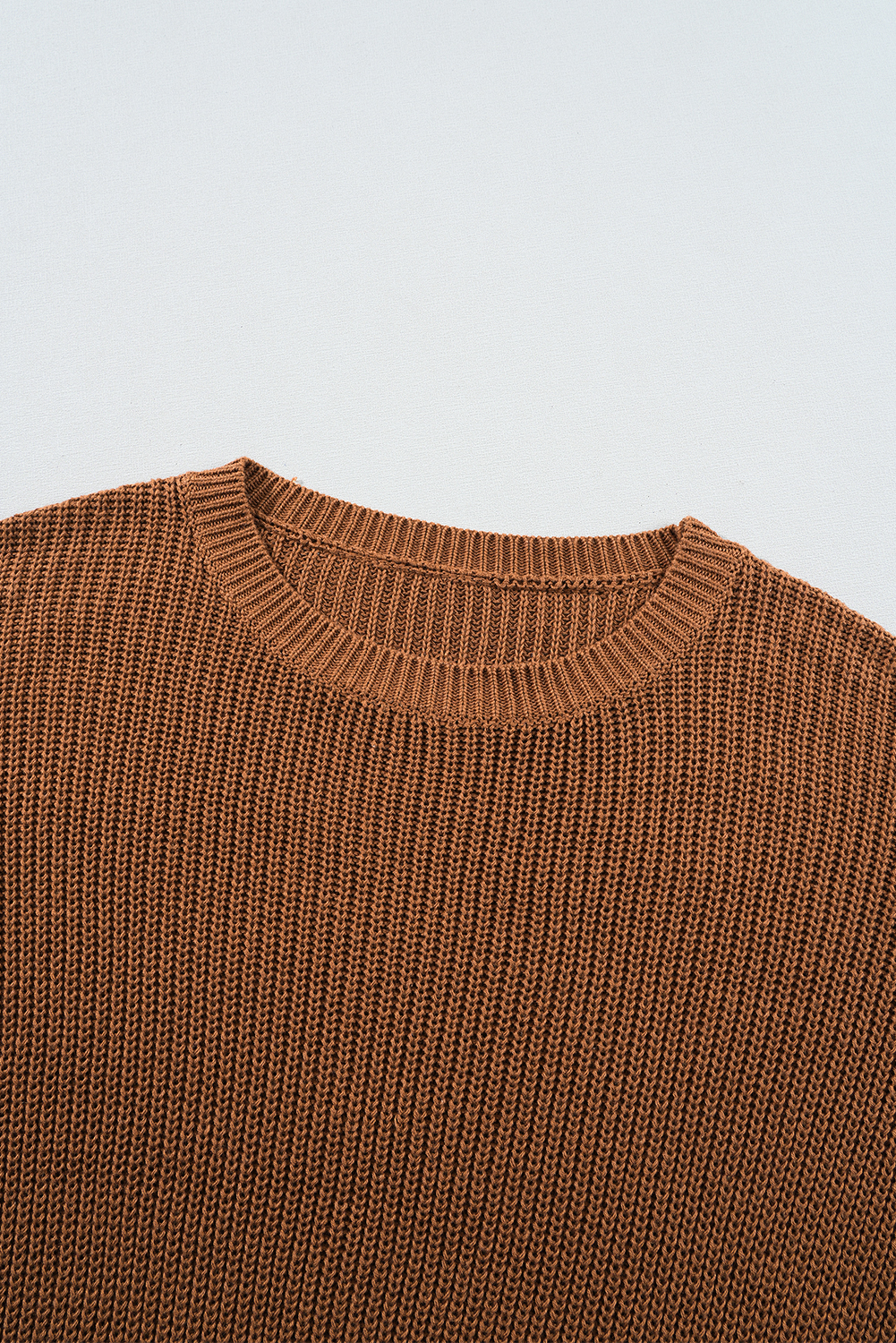 Chestnut Beaded Drop Shoulder Round Neck Sweater - loveforevers