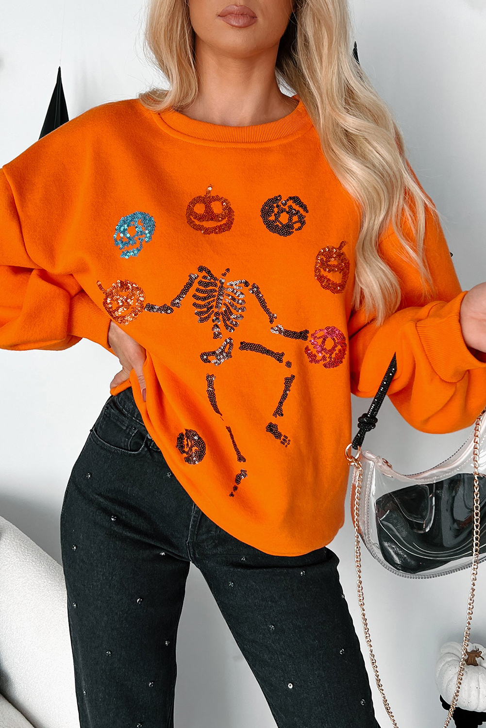 Carrot Dancing Critters Sequin Halloween Crewneck Sweatshirt - loveforevers