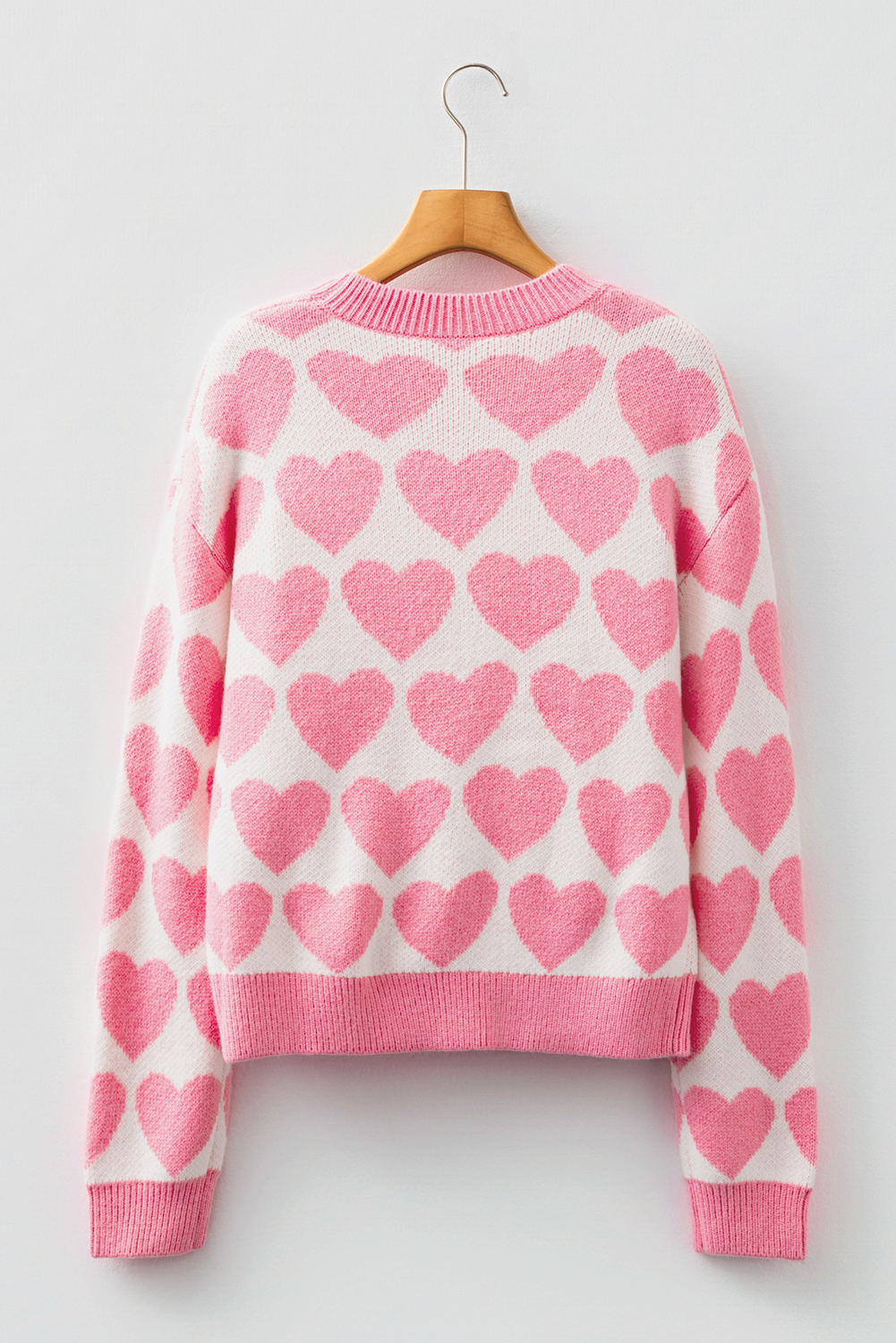Strawberry Pink Valentine Heart Print Knit Sweater - loveforevers