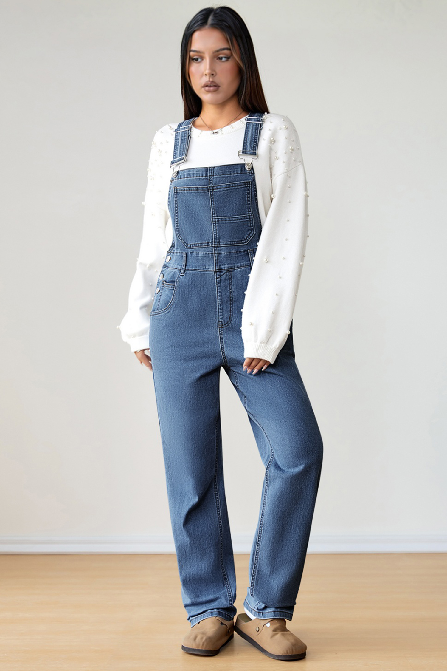 Light Blue Retro Bib Pocket Buckle Straps Casual Denim Jumpsuit - loveforevers