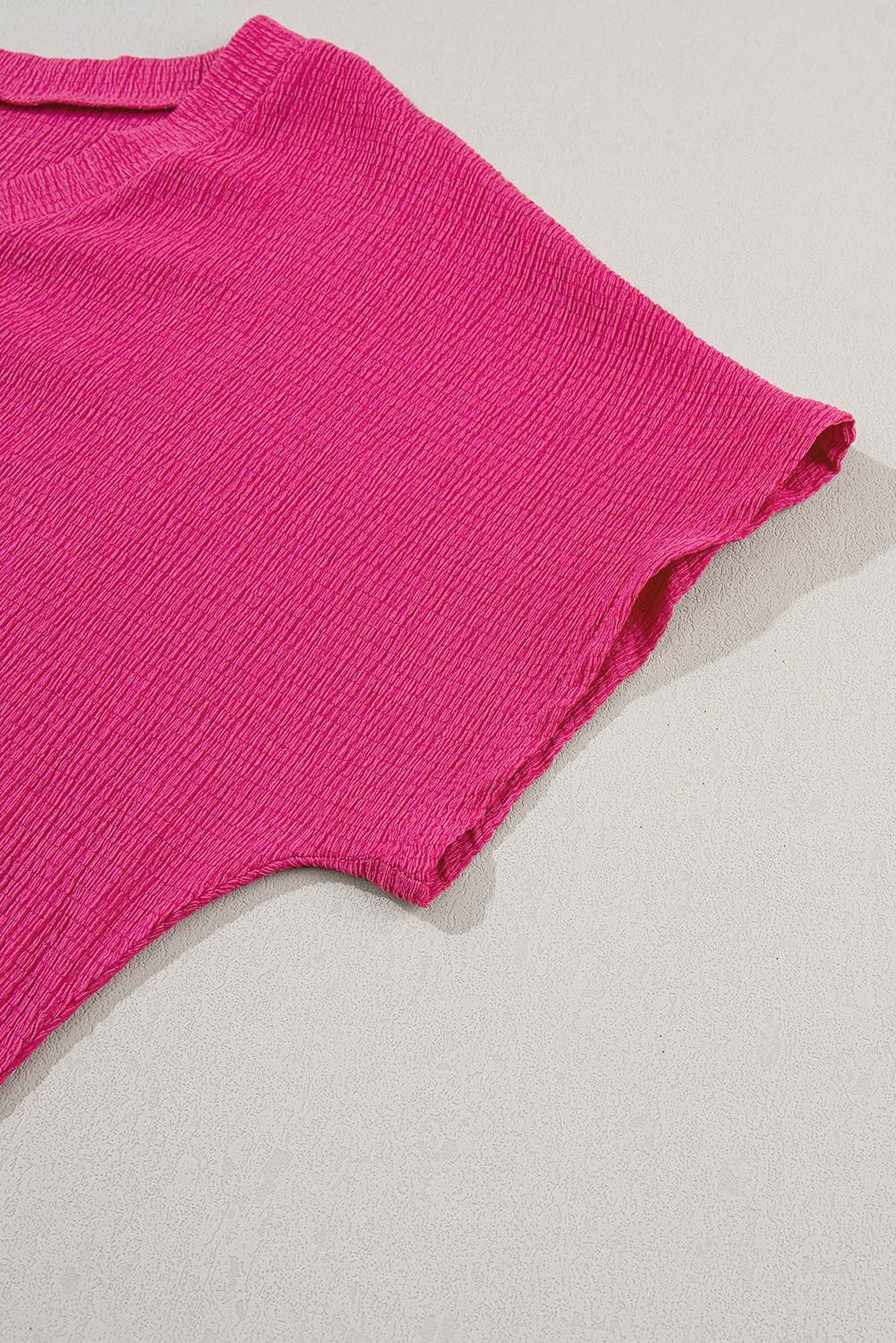 Bright Pink Crinkled V Neck Wide Sleeve T-shirt - loveforevers