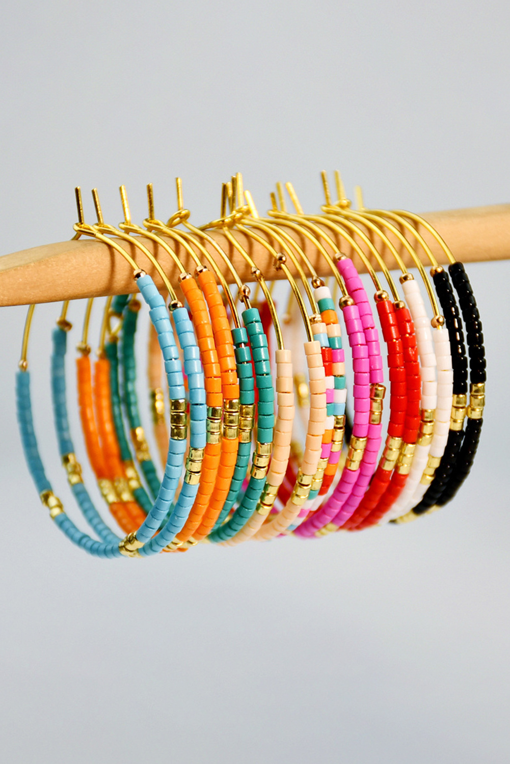 Rose Red 1 Pairs of Rice Beads Gold Plated Alloy Hoop Earrings - loveforevers