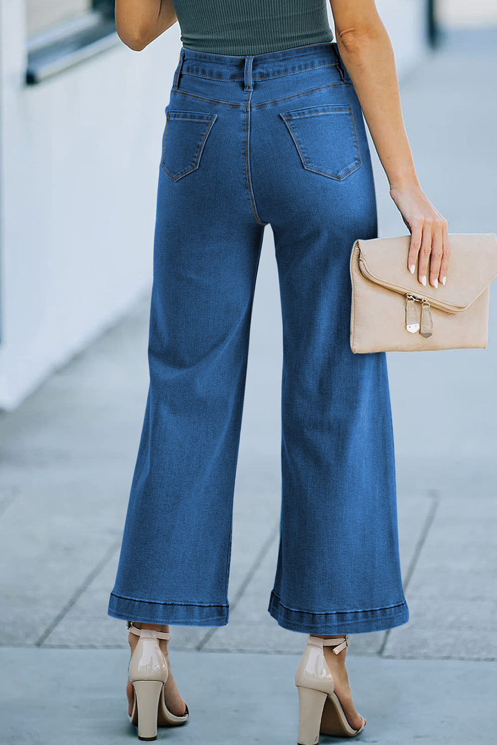 Black Plain Seam Detail Flared Bottom Ankle Length Jeans - loveforevers