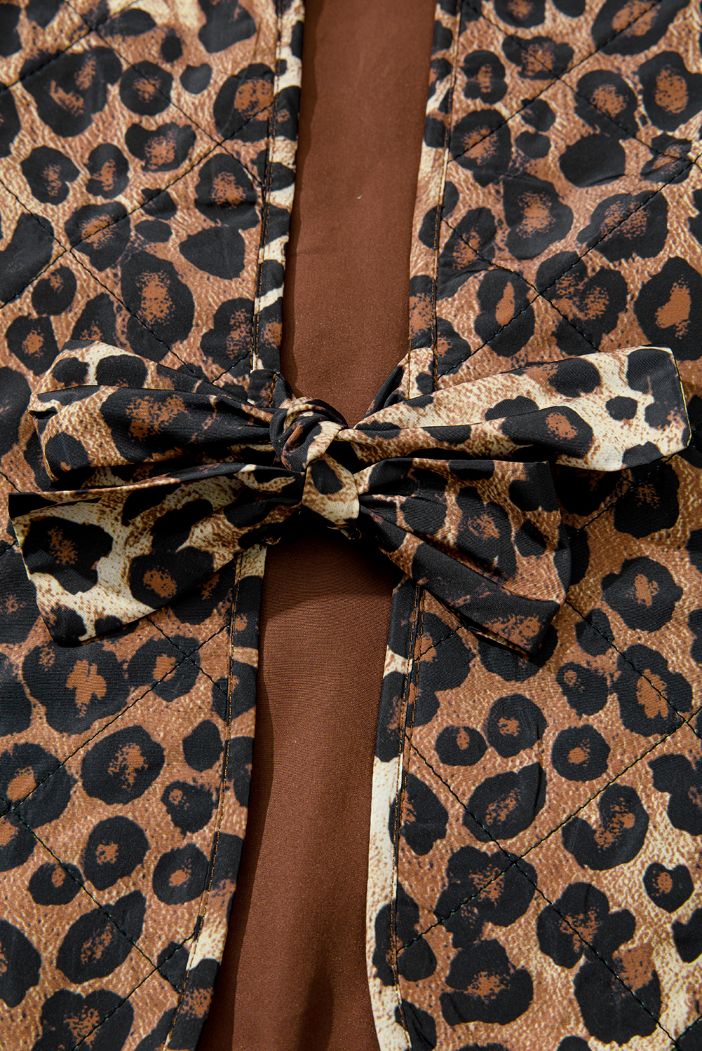 Khaki Leopard Quilted Tie Front Jacket - loveforevers