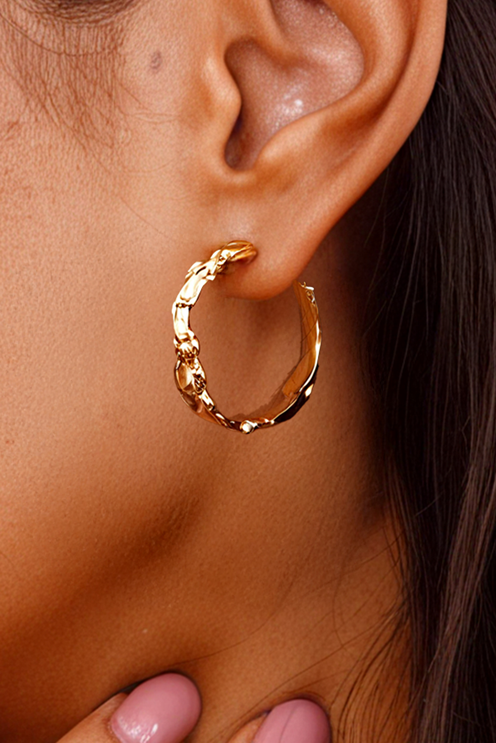 Gold Wrinkled Plated Alloy Hoop Earrings - loveforevers