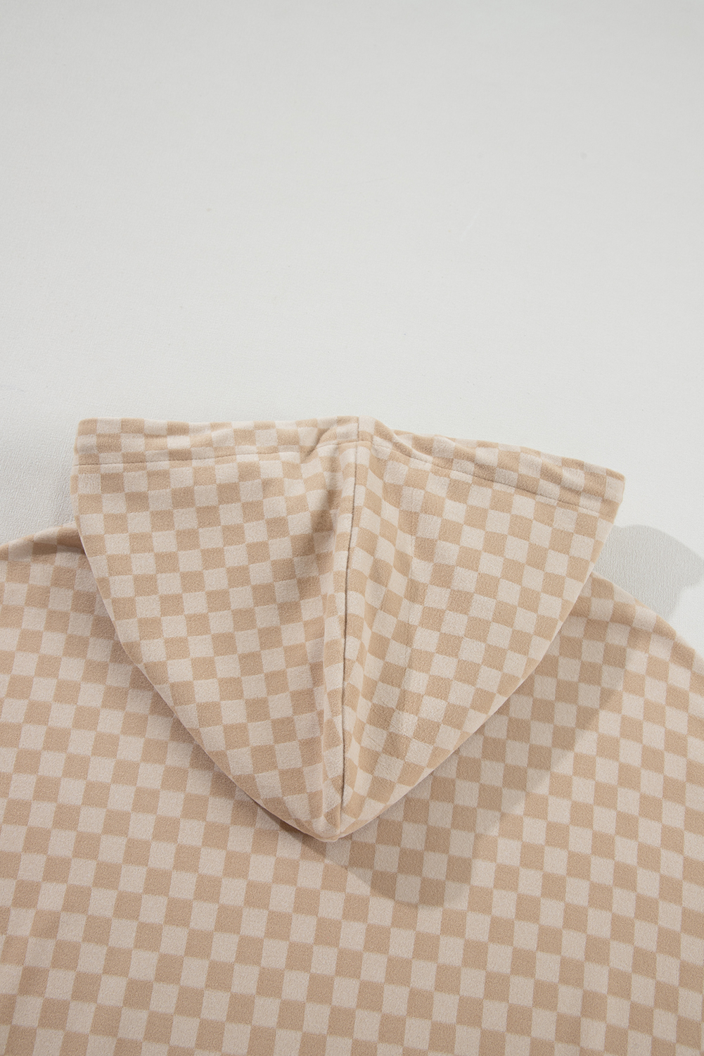Khaki Checkered Print Kangaroo Pocket Drawstring Hoodie - loveforevers