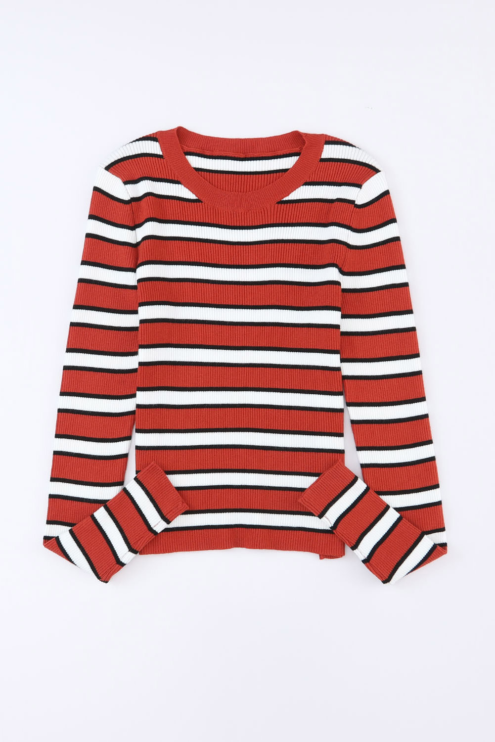 Striped Print Ribbed Knit Slim Fit Top - loveforevers