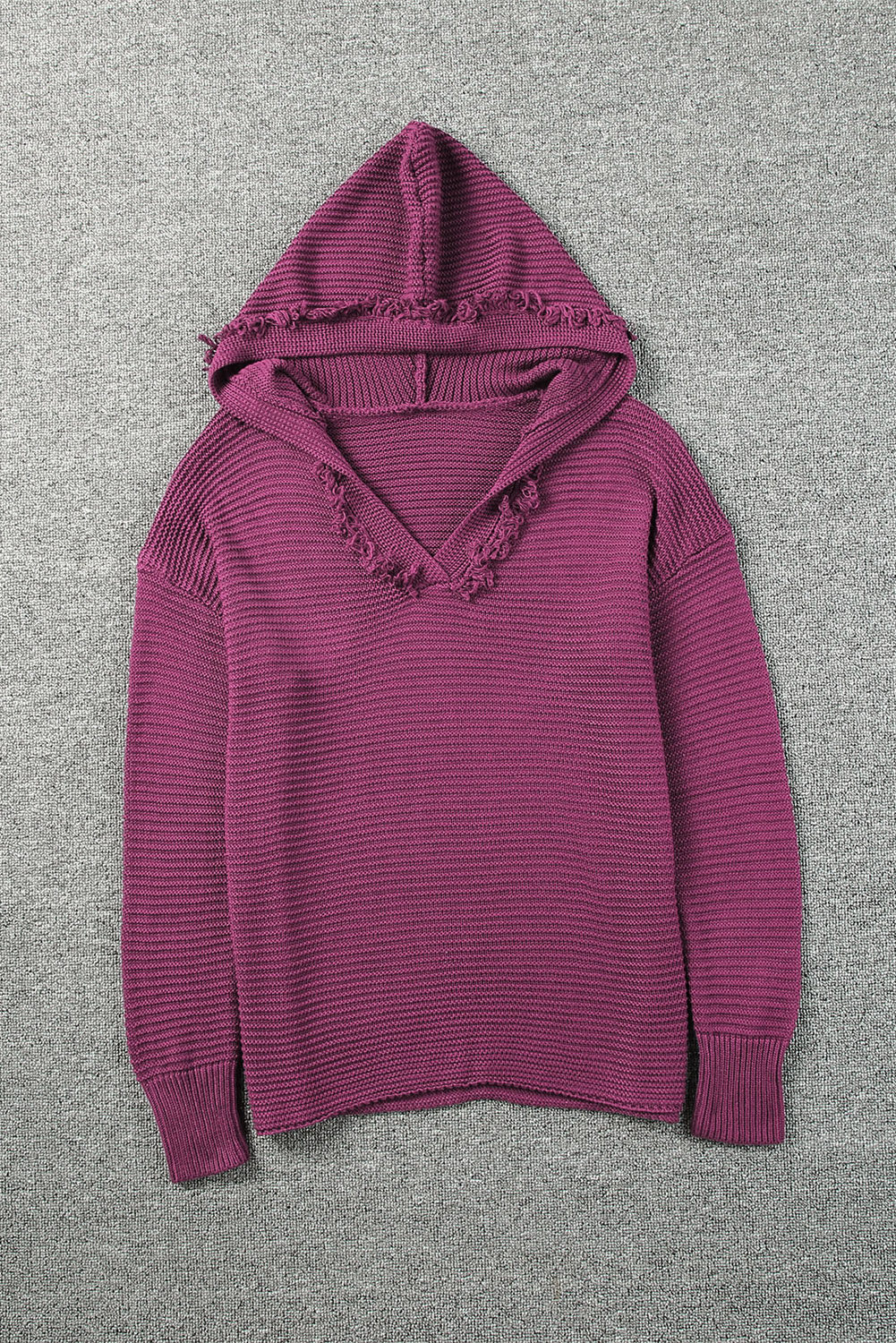 V Neck Ribbed Drop Shoulder Hooded Sweater - loveforevers