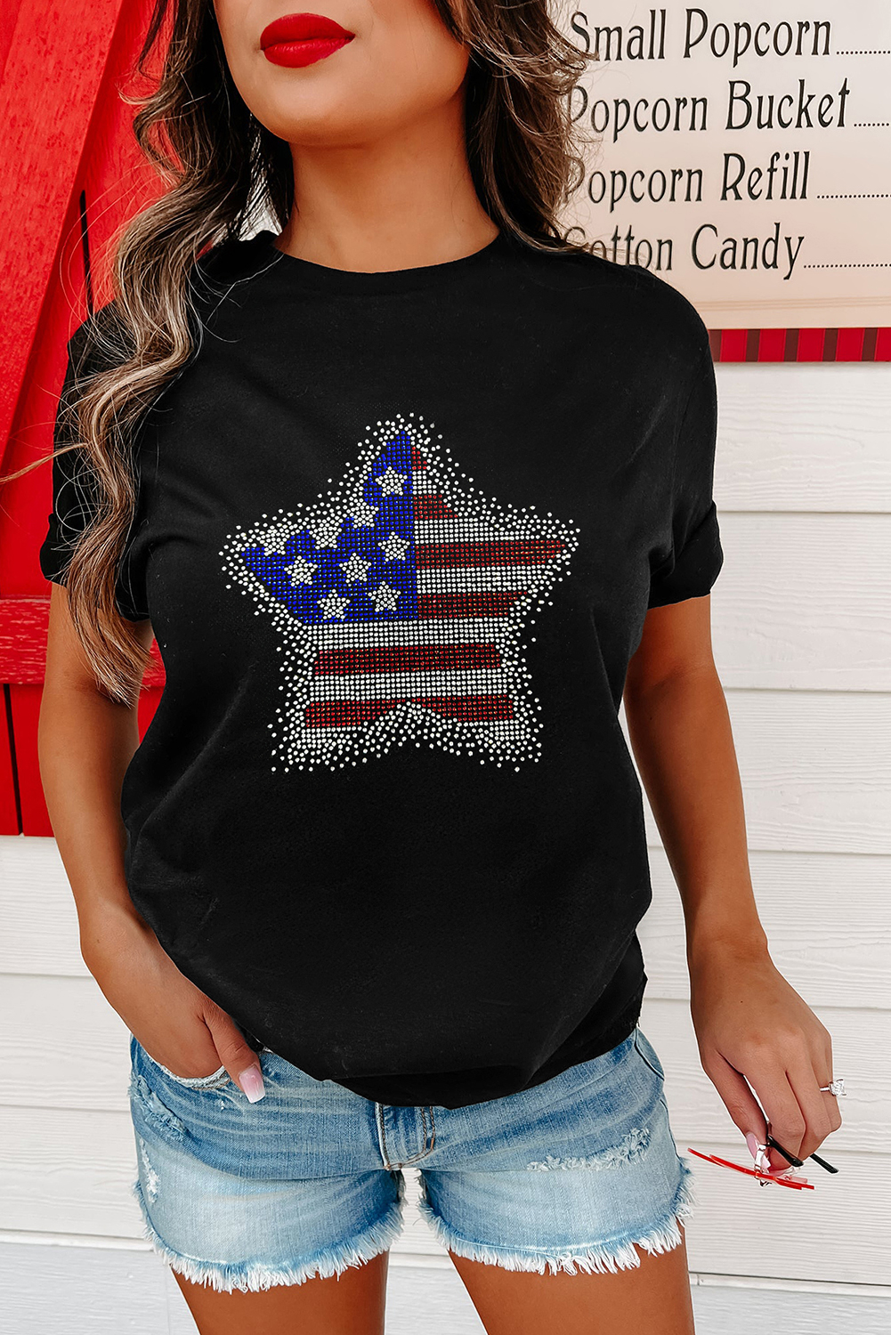 Black Flag Inspired Rhinestone Star Graphic T Shirt - loveforevers