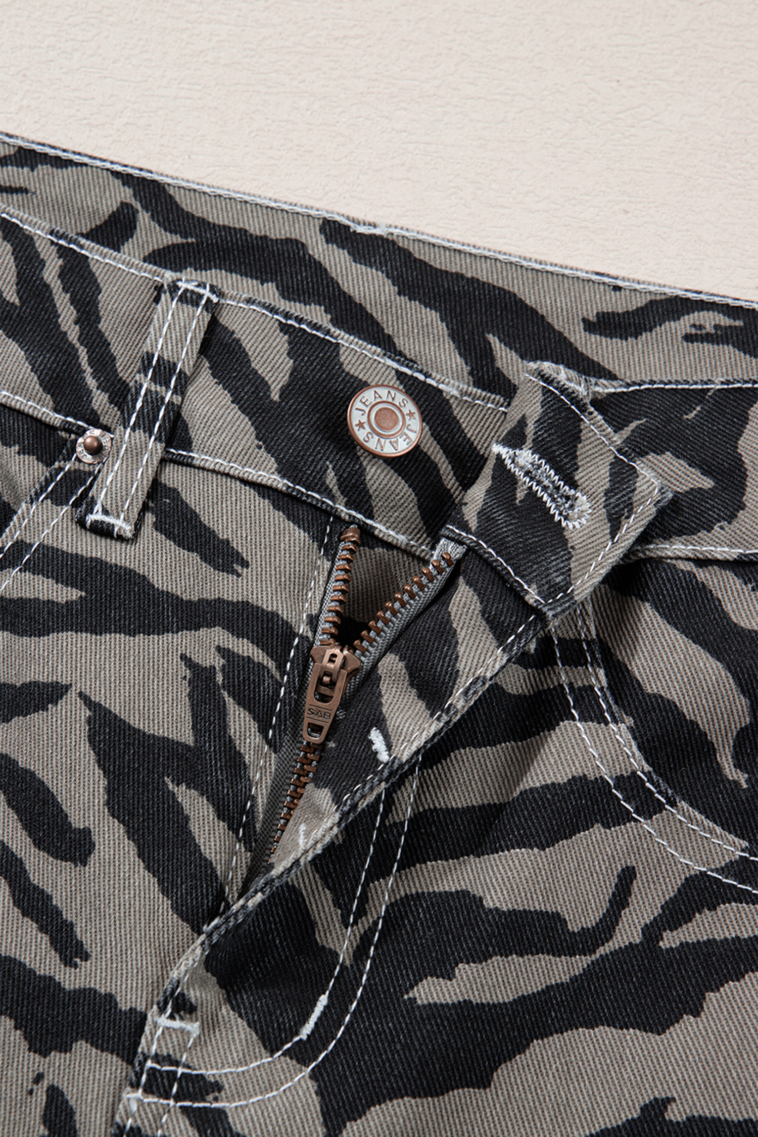 Gray Zebra Stripe Printed Wide Leg Jeans - loveforevers