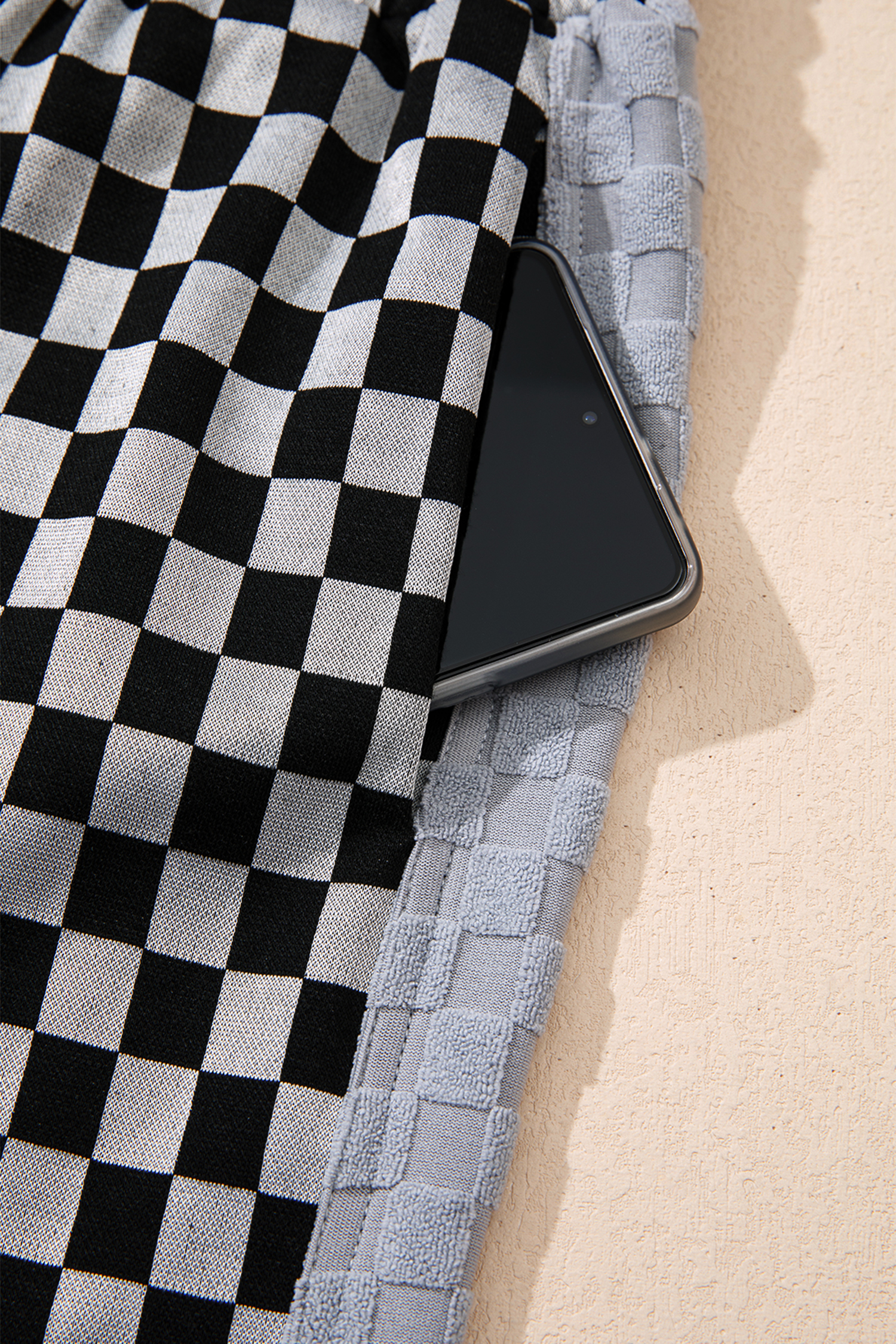 White Checkerboard Drawstring Waist Casual Pants - loveforevers