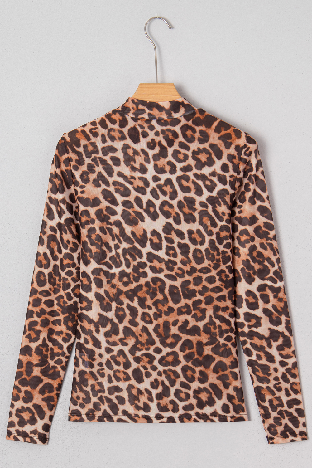 Brown Leopard Mock Neck Long Sleeve Mesh Top - loveforevers