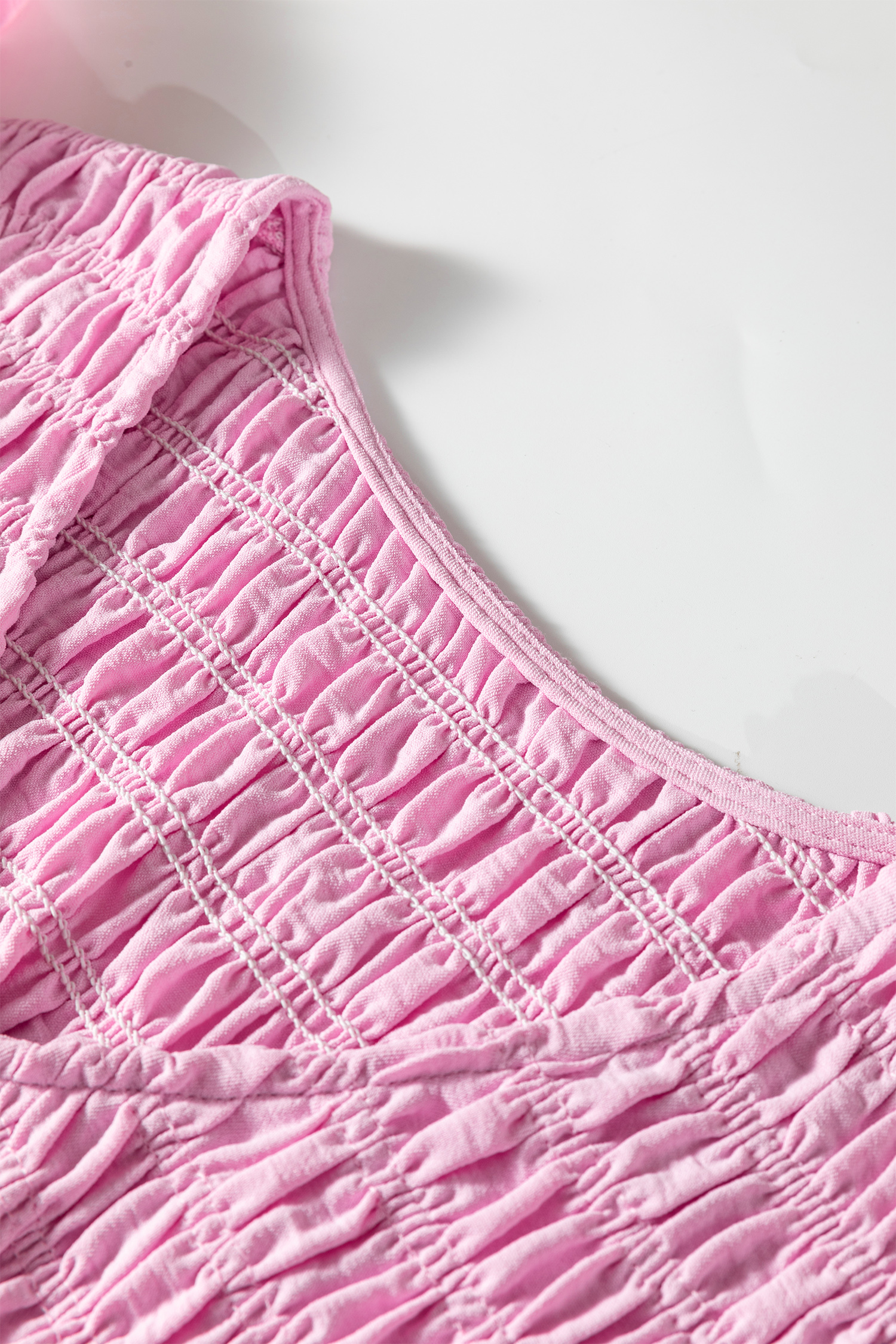 Pink Smocked Bodice Flutter Sleeve Fit Flare Tiered Midi Dress - loveforevers