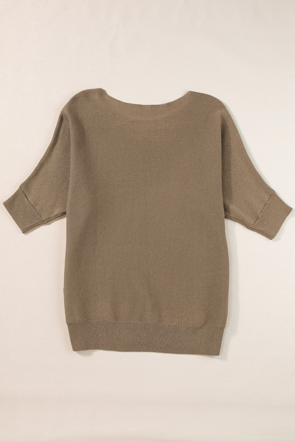 Coffee Round Neck Half Sleeve Ribbed Knit Top - loveforevers