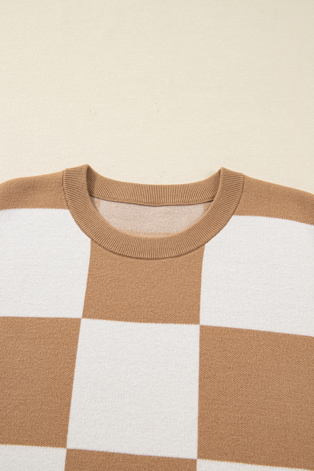 Black Checkered Pattern Loose Drop Shoulder Half Sleeve Sweater - loveforevers