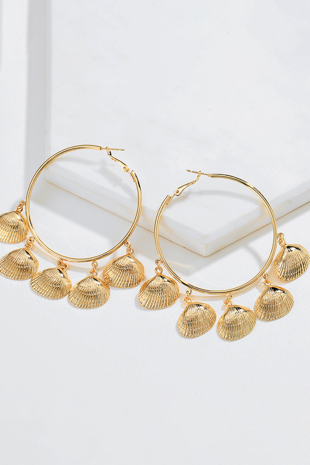 Gold Plated Alloy Bohemian Vacation Shell Hoop Earrings - loveforevers