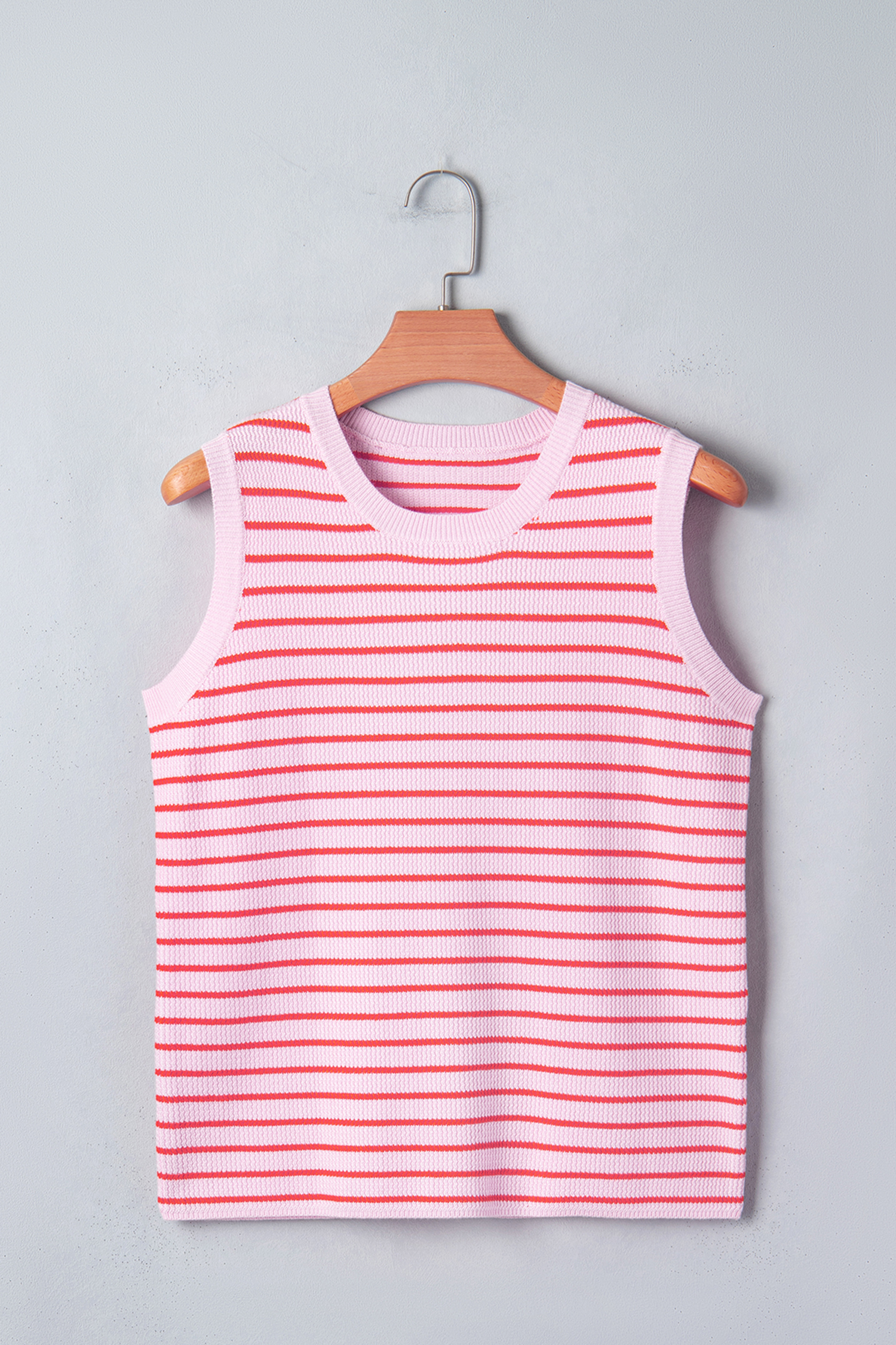 Pink Stripe Textured Knit Sleeveless Casual Sweater Top - loveforevers