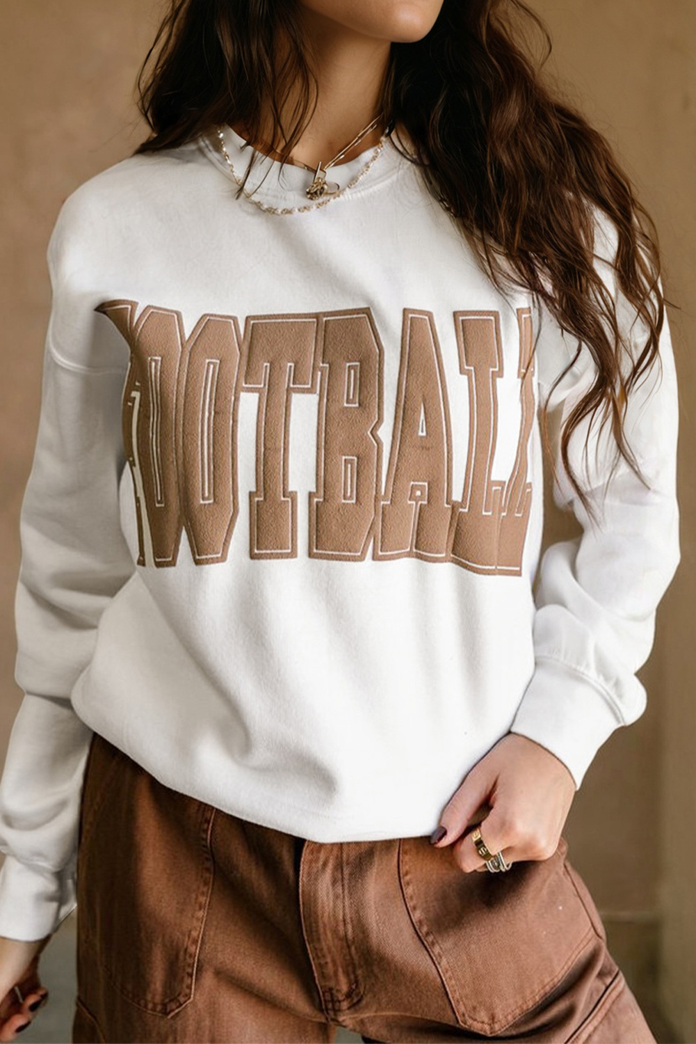 White FOOTBALL 3D Letter Graphic Crew Neck Sweatshirt - loveforevers
