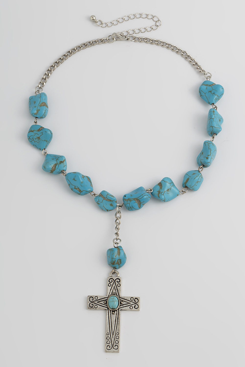 Peacock Blue Turquoise Cross Pendant Necklace - loveforevers