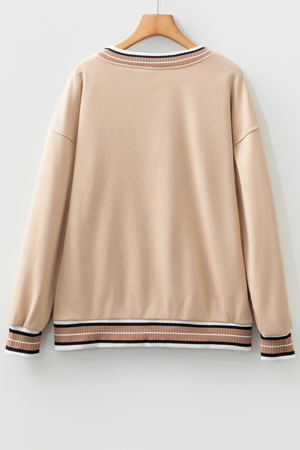 Gray Varsity Contrast Striped Trim V Neck Sweatshirt - loveforevers