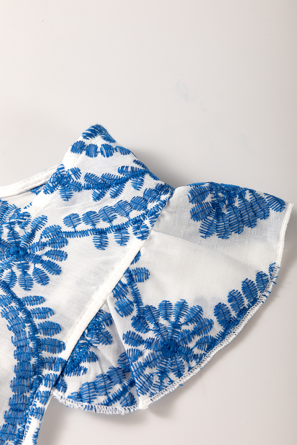 Blue Boho Print Flutter Sleeve Crew Neck Blouse - loveforevers
