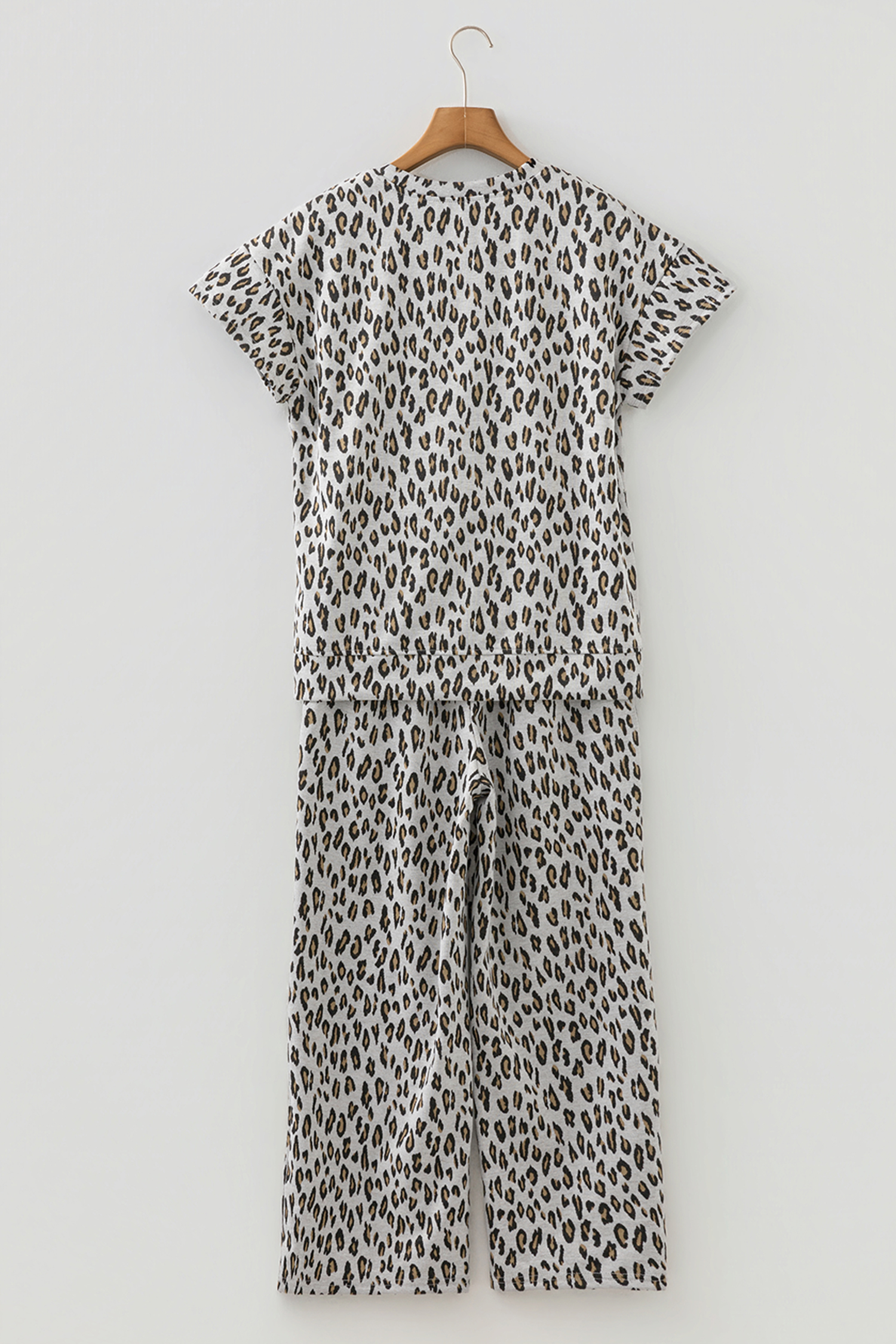 Beige Leopard Print Casual Tee and Pants 2pcs Outfit - loveforevers