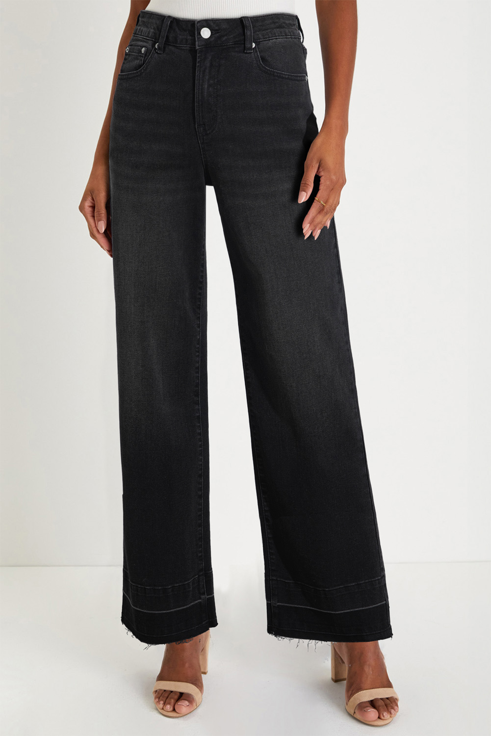 Real Teal Raw Hem Unique Cuffs Straight High Rise Loose Jeans - loveforevers
