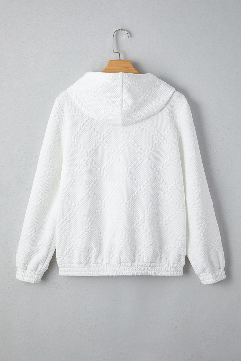 White Cable Lattice Texture Kangaroo Pocket Hoodie - loveforevers