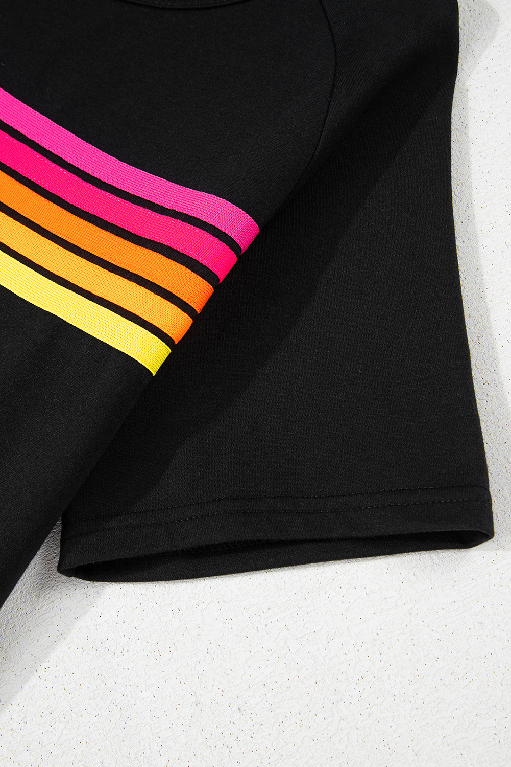 Black Striped Patch Front Casual Tee - loveforevers