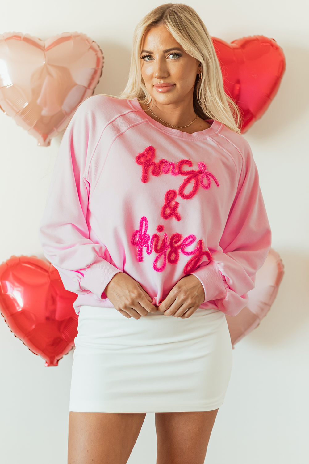 Pink Hugs and Kisses Pop Up Embroidered Raglan Sleeve Sweatshirt - loveforevers