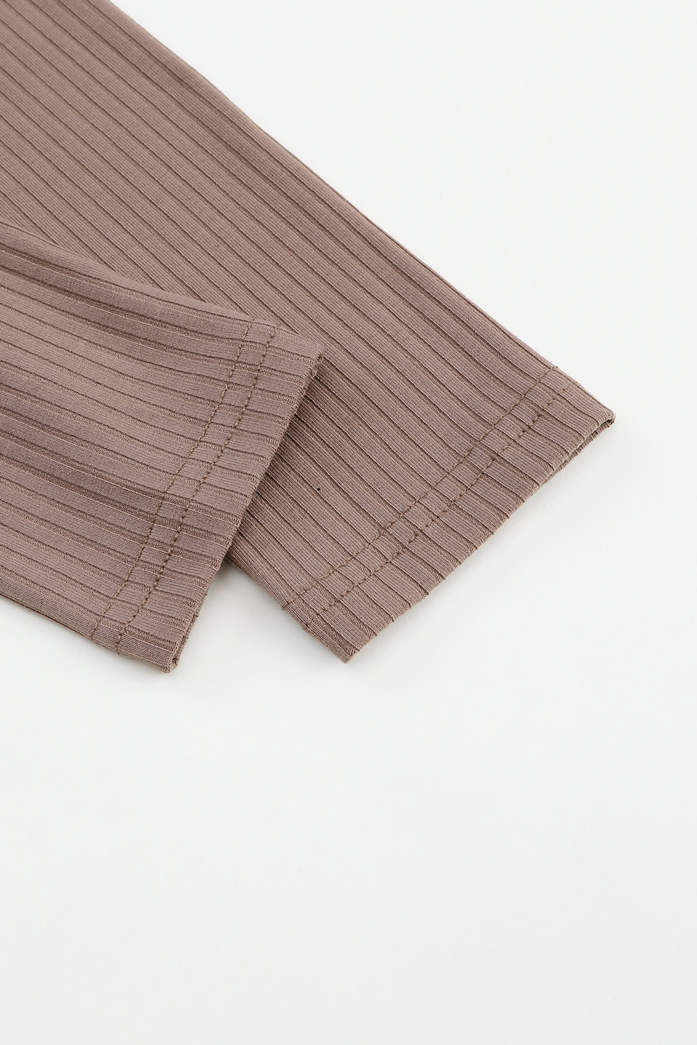 Khaki Ribbed Knit Patched Chest Pocket V Neck Top - loveforevers