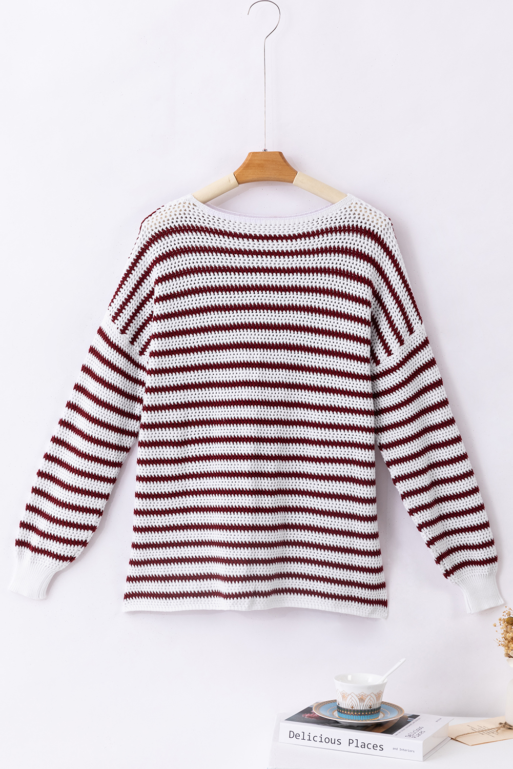 Fiery Red Striped Knit Split Hem Baggy Sweater - loveforevers