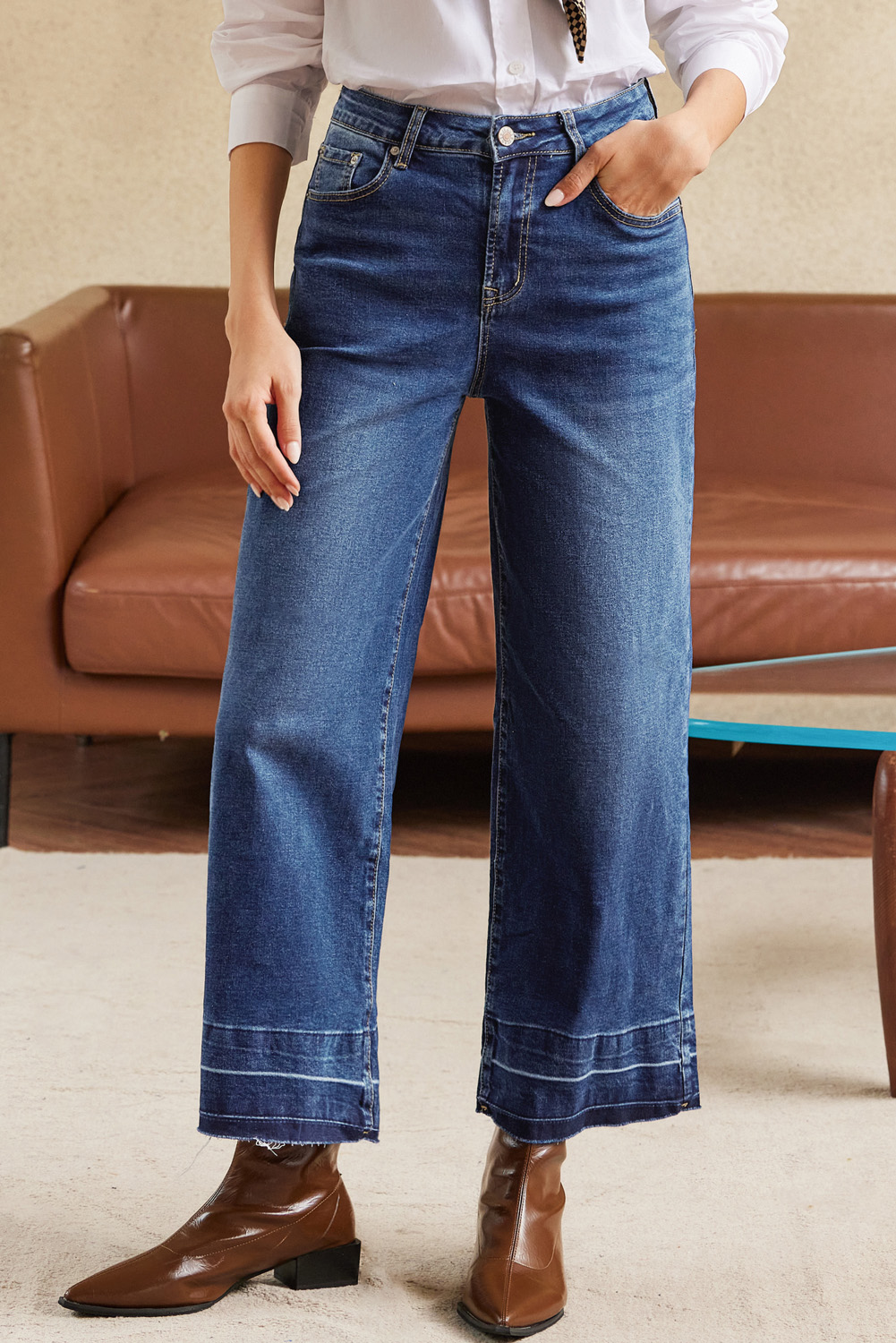 Gray Raw Hem Straight Leg Loose High Waist Jeans - loveforevers