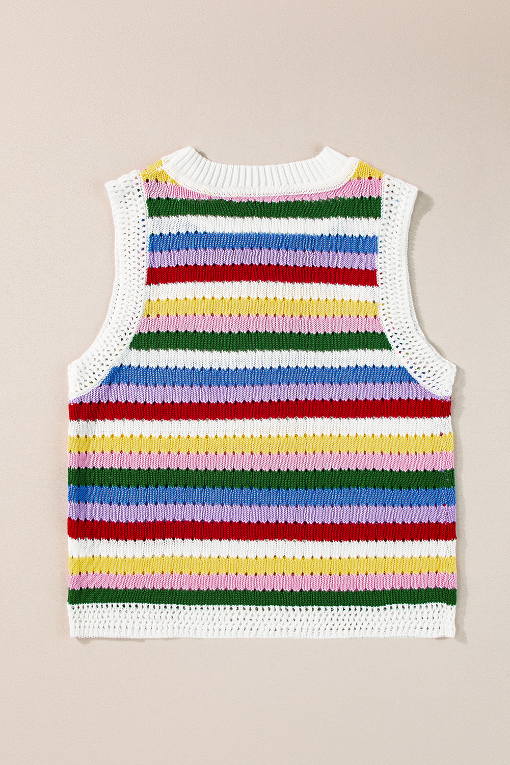 Multicolour Striped Knitted Eyelet Slim Sweater Vest - loveforevers