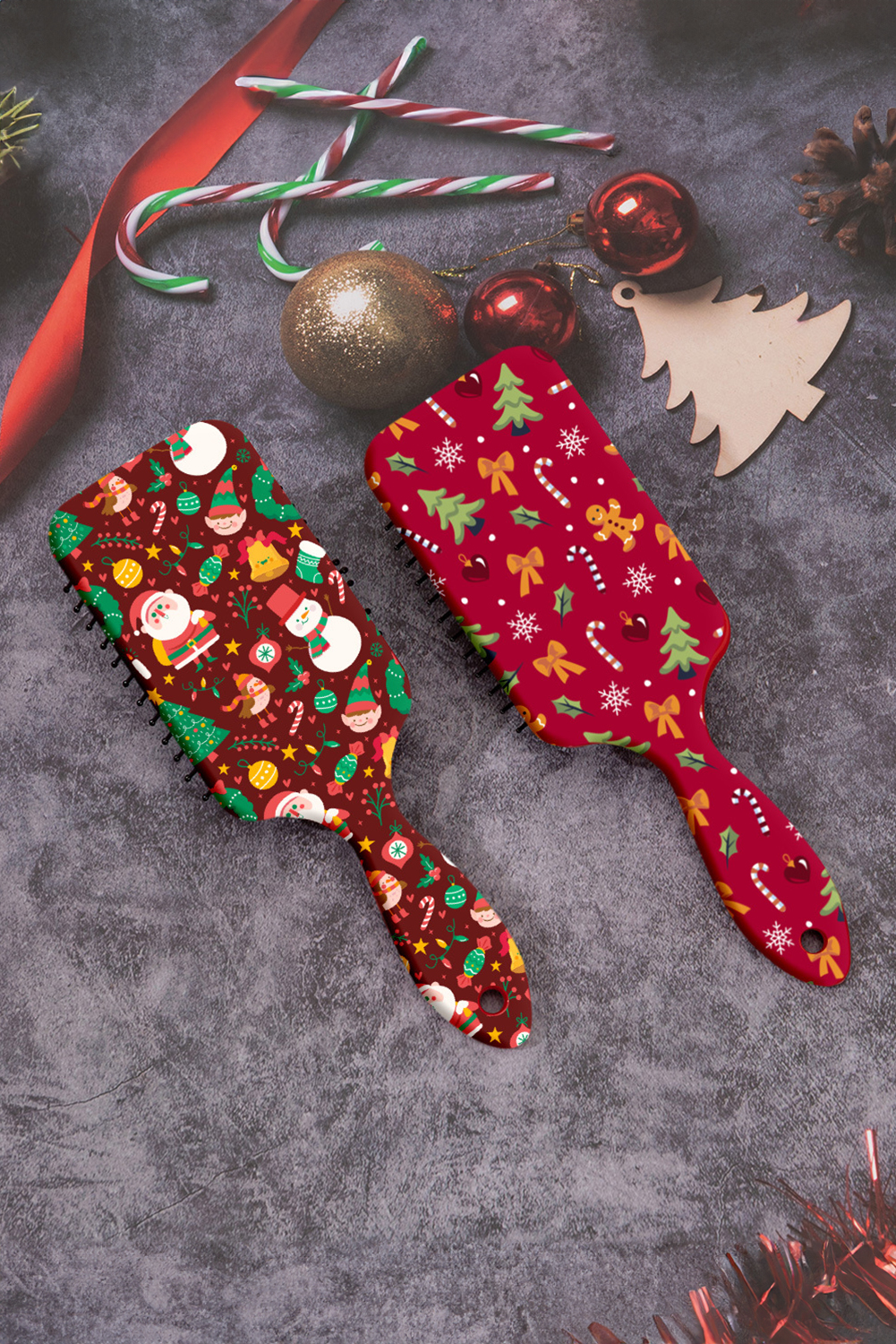 Racing Red Christmas Themed Print Paddle Hair Brush - loveforevers