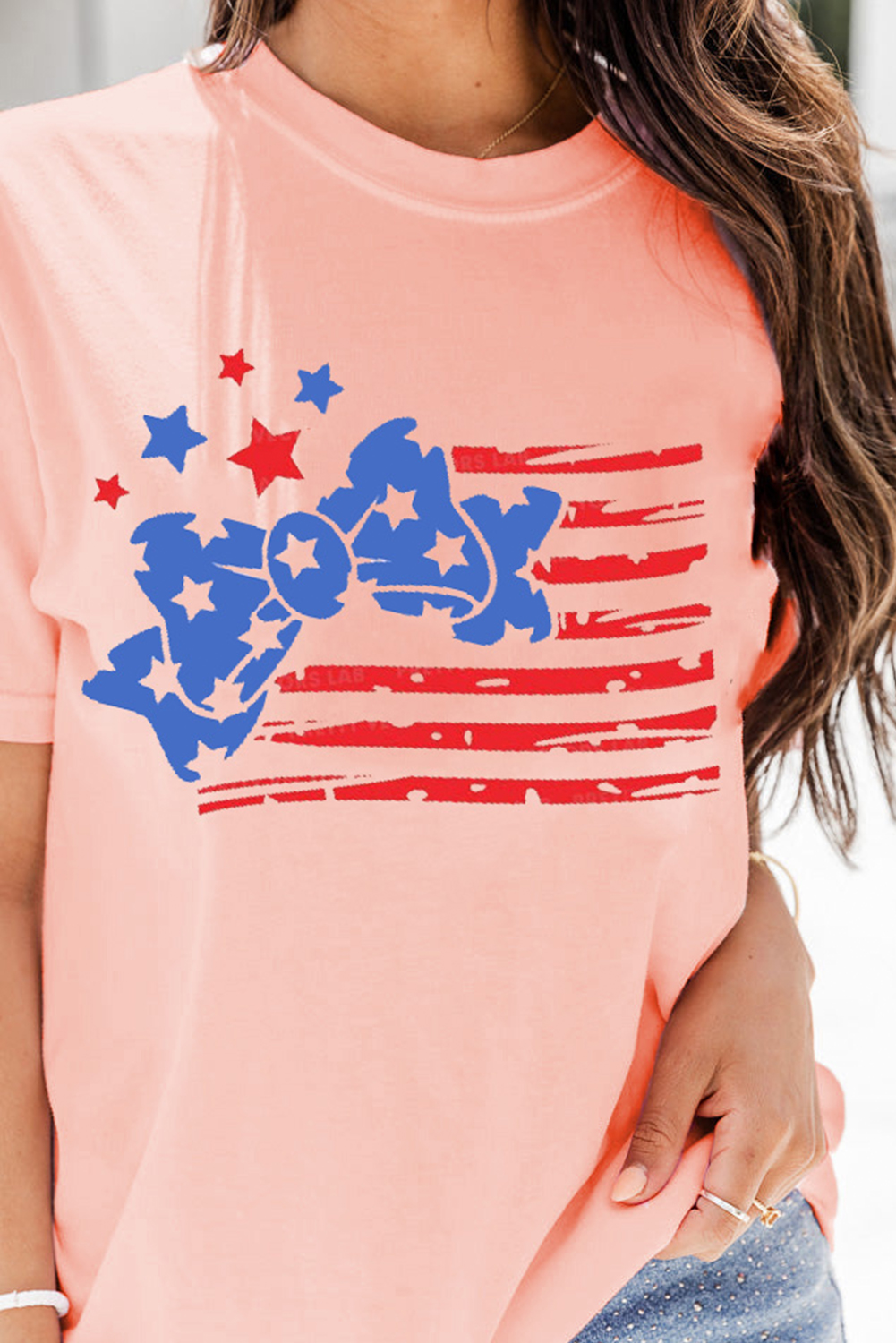 Pink Stars and Stripes Bow Knot Crew Neck T Shirt - loveforevers