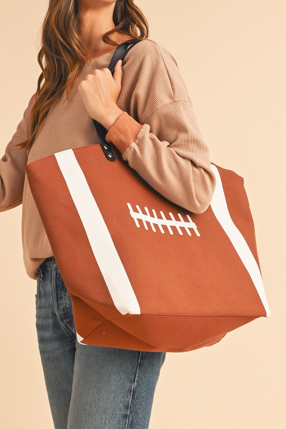 White Baseball Pattern Canvas Large Tote Bag - loveforevers